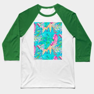 Elegant Tropical floral leaves botanical pattern,botanical pattern, tropical plants, pink aqua leaves pattern over a Baseball T-Shirt